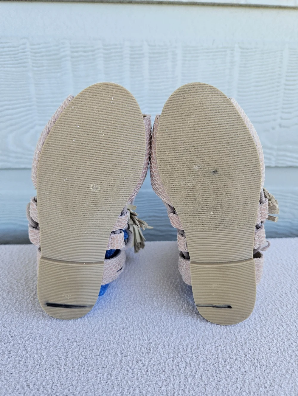 Joyfolie Imogen Nude Pink Gladiator Tassel Sandals Girl SZ 9 Boho Snakeskin Zip